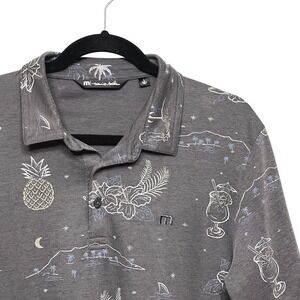 Travis Mathew Mens Gray Tropical Island Print Polo Shirt Large Pineapple Hawaii